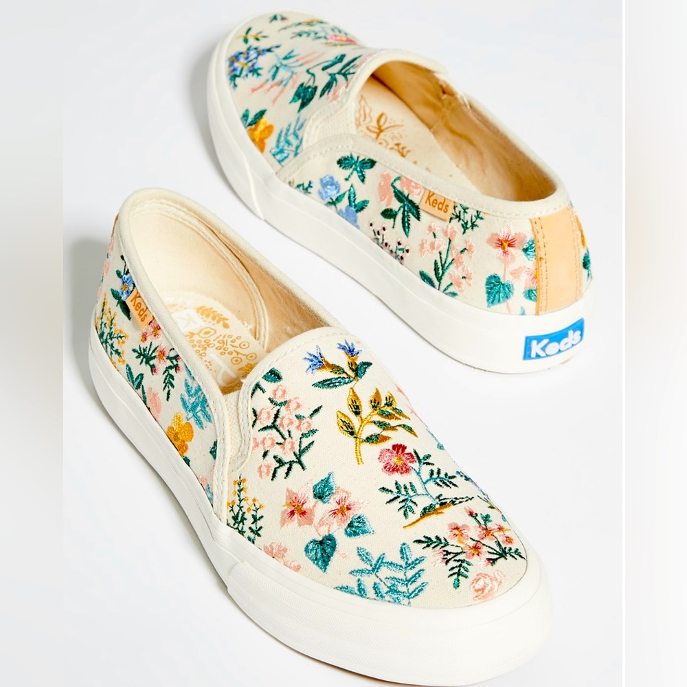 Keds x Rifle Paper Co Double Decker Wildflower Embroidered Slip-On Sneakers Sz 6